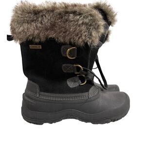 Khombu Slope Women’s Snow Boots Black Faux Fur Duck Boot Lace Up Size 7